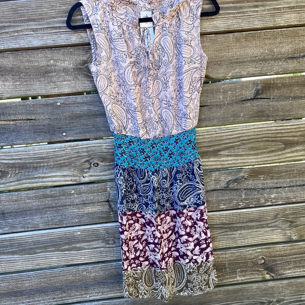 CAbi Whimsical Paisley Midi Dress Fairycore Cottagecore XS NWT Colorblock Floral - Picture 2 of 4